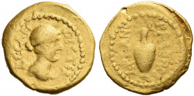 Roman Republic. 
C. Iulius Caesar with L. Munatius Plancus. Quinarius circa 45 BC, AV 3.93 g. C·CAES – DIC·TER Draped bust of Victory r. Rev. L·PLANC...