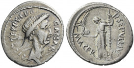 Roman Republic. 
Iulius Caesar and P. Sepullius Macer. Denarius 44, AR 3.94 g. CAESAR – DICT PERPETVO Wreathed head of Caesar r. Rev. P·SEPVLLIVS – M...