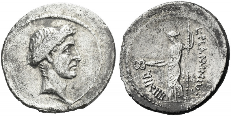 Roman Republic. 
L. Flaminius Chilo. Denarius 41, AR 3.32 g. Laureate head of C...