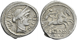 Roman Republic. 
L. Flaminius Chilo. Denarius 43, AR 4.13 g. IIII·VIR – PRI·FL Diademed head of Venus r. Rev. Victory in prancing biga r.; below hors...