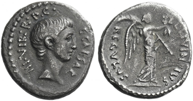 Roman Republic. 
C. Caesar Octavianus and L. Livineius Regulus. Denarius 42, AR...