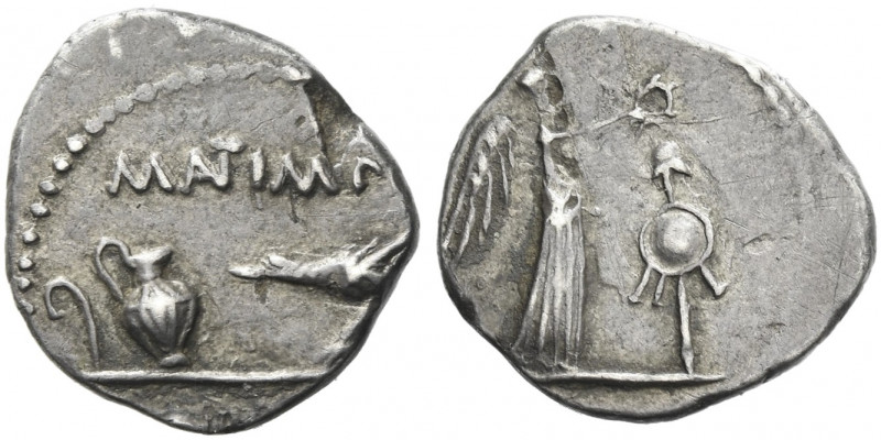 Roman Republic. 
Marcus Antonius. Quinarius, Gallia Transalpina 43, AR 1.76 g. ...