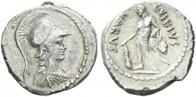 Roman Republic. 
C. Vibius Varus. Denarius 42, AR 3.69 g. Helmeted bust of Minerva r., wearing aegis. Rev. Hercules standing l., holding club and lio...