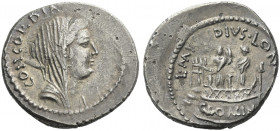 Roman Republic. 
L. Mussidius T.f. Longus. Denarius 42, AR 3.58 g. CONCORDIA Diademed and veiled bust of Concordia r. Rev. L·MVSSIDIVS ·LON[GVS] Shri...