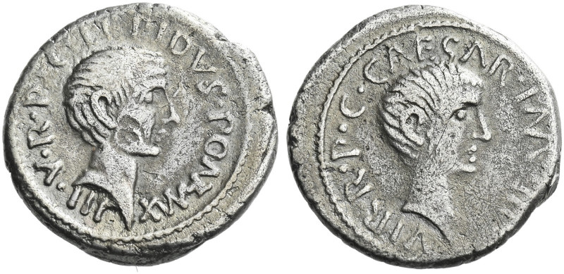Roman Republic. 
M. Aemilius Lepidus and C. Caesar Octavianus. Denarius, Italy ...