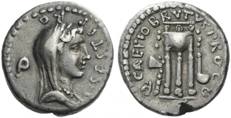 Roman Republic. 
Q. Caepio Brutus and L. Sestius Pro. Q. Denarius, mint moving ...