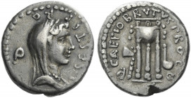 Roman Republic. 
Q. Caepio Brutus and L. Sestius Pro. Q. Denarius, mint moving with Brutus 43-42, AR 3.79 g. L·SESTI P – RO – Q Veiled and draped bus...