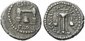 Roman Republic. 
Q. Caepio Brutus and L. Sestius Pro. Q. Quinarius, mint moving with Brutus 43-42, AR 1.62 g. L SESTI PRO Q Sella against wich rests ...