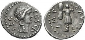 Roman Republic. 
M. Iunius Brutus with Pedanius Costa. Denarius, mint moving with Brutus 43-42, AR 3.79 g. LEG – COSTA Laureate head of Apollo r. Rev...
