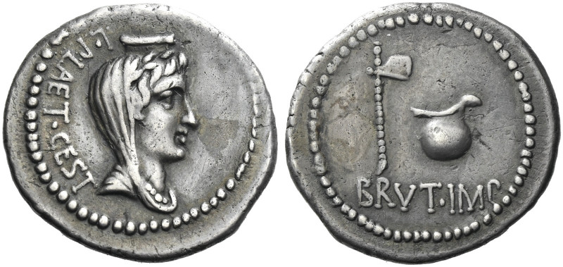 Roman Republic. 
M. Iunius Brutus and L. Plaetorius Caestianus. Denarius, mint ...