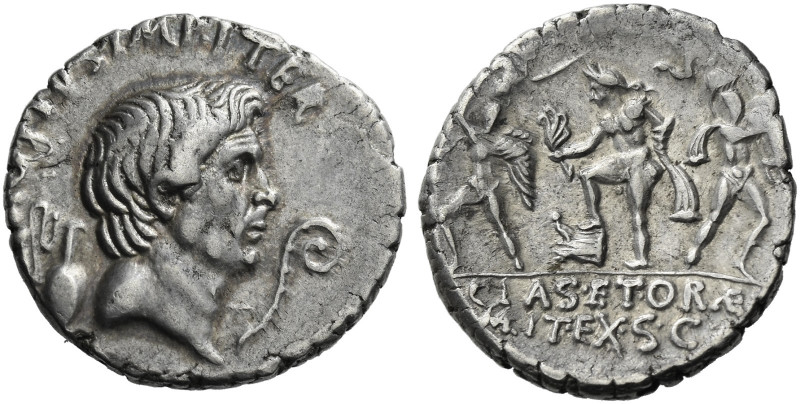 Roman Republic.
Sextus Pompeius. Denarius, Sicily 37-36, AR 3.92 g. [MA]G·PIVS·...