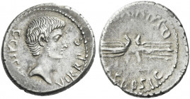 Roman Republic. 
C. Caesar Octavianus and Q. Salvius. Denarius, mint moving with Octavian 40, AR 3.90 g. C·CAESAR·[III]·VIR· R·P·C Head of Octavian r...