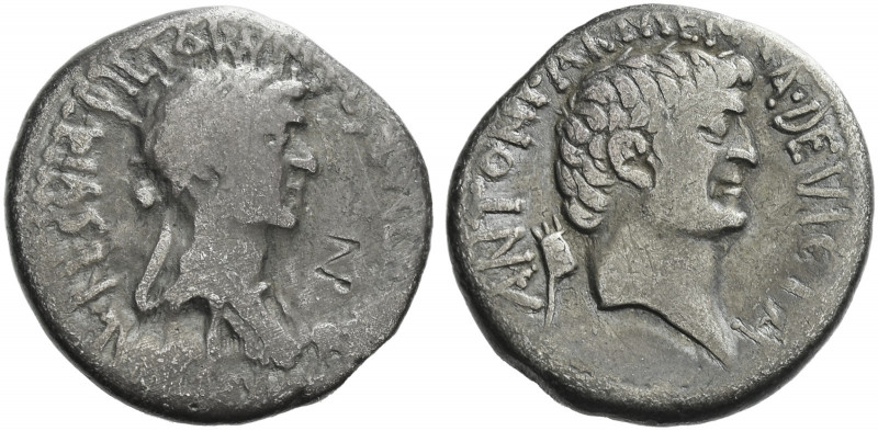 Roman Republic. 
Cleopatra with Marcus Antonius. Denarius, mint moving with M. ...