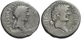 Roman Republic. 
Cleopatra with Marcus Antonius. Denarius, mint moving with M. Antonius 32, AR 3.83 g. CLEOPATRAE – REGINAE·REGVM·FILIORVM·REGVM Drap...