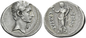Roman Empire. Octavian, 32 – 27 BC. 
Denarius, Brundisium or Roma 32-29 BC, AR 3.77 g. Bare head r. Rev. CAESAR – DIVI·F Pax, draped, standing l., ho...