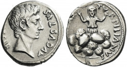 Roman Empire. Octavian as Augustus, 27 BC – 14 AD. 
P. Petronius Turpilianus. Denarius circa 19 BC, AR 4.00 g. [CAESAR] – AVGVSTVS Bare head r. Rev. ...