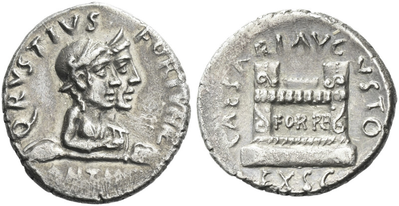 Roman Empire. Octavian as Augustus, 27 BC – 14 AD. 
Q. Rustius. Denarius circa ...