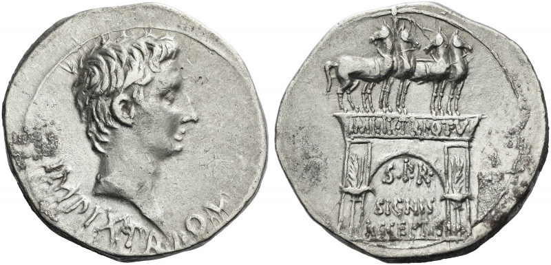 Roman Empire. Octavian as Augustus, 27 BC – 14 AD. 
Cistophoric tetradrachm, Pe...