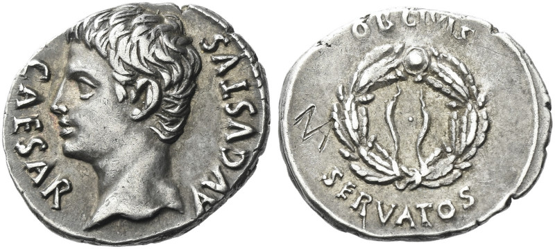 Roman Empire. Octavian as Augustus, 27 BC – 14 AD. 
Denarius, Caesaraugusta (?)...