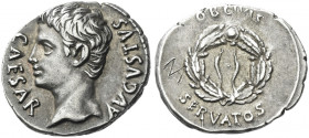 Roman Empire. Octavian as Augustus, 27 BC – 14 AD. 
Denarius, Caesaraugusta (?) circa 19–18 BC, AR 3.94 g. CAESAR – AVGVSTVS Bare head l. Rev. OB CIV...