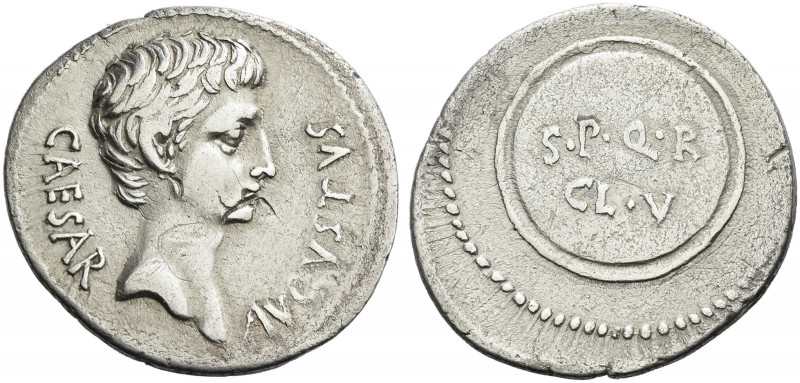 Roman Empire. Octavian as Augustus, 27 BC – 14 AD. 
Denarius, Caesaraugusta cir...