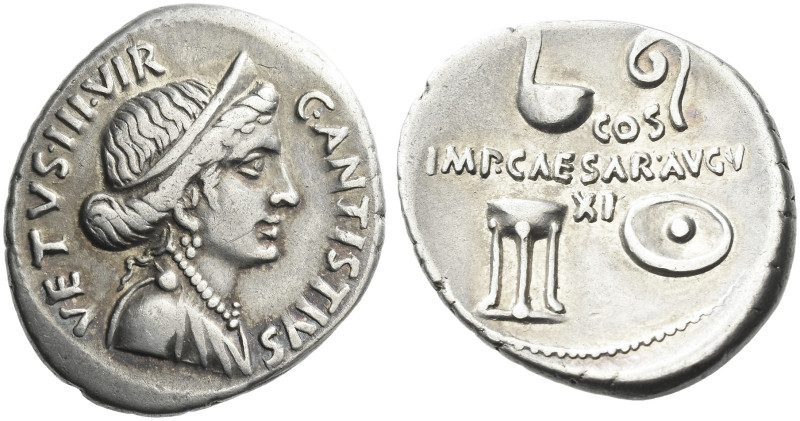 Roman Empire. Octavian as Augustus, 27 BC – 14 AD. 
C. Antistius Vetus. Denariu...