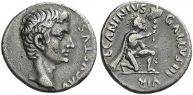 Roman Empire. Octavian as Augustus, 27 BC – 14 AD. 
L. Caninius Gallus. Denarius 12 BC, AR 4.06 g. AVGVSTVS Bare head r. Rev. L CANINIVS – GALLVS III...