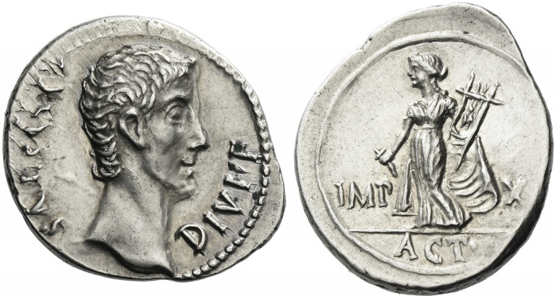 Roman Empire. Octavian as Augustus, 27 BC – 14 AD. 
Denarius, Lugdunum 11-10 BC...