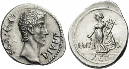 Roman Empire. Octavian as Augustus, 27 BC – 14 AD. 
Denarius, Lugdunum 11-10 BC, AR 3.87 g. AVGVSTVS – DIVI·F Bare head r. Rev. IMP – X Apollo Cithar...