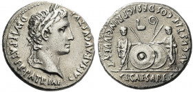 Roman Empire. Octavian as Augustus, 27 BC – 14 AD. 
Denarius, Lugdunum 2 BC- 4 AD, AR 3.62 g. CAESAR AVGVSTVS – DIVI F PATER PATRIAE Laureate head r....