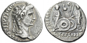 Roman Empire. Octavian as Augustus, 27 BC – 14 AD. 
Denarius, Lugdunum 2 BC - 4 AD, AR 3.70 g. [CAESAR AVGVSTVS] – DIVI F PATER PATRIAE Laureate head...