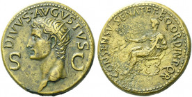 Roman Empire. Octavian as Augustus, 27 BC – 14 AD. 
Divus Augustus. Dupondius circa 37-41, Æ 16.61 g. DIVVS AVGVSTVS Radiate head of Augustus l.; in ...