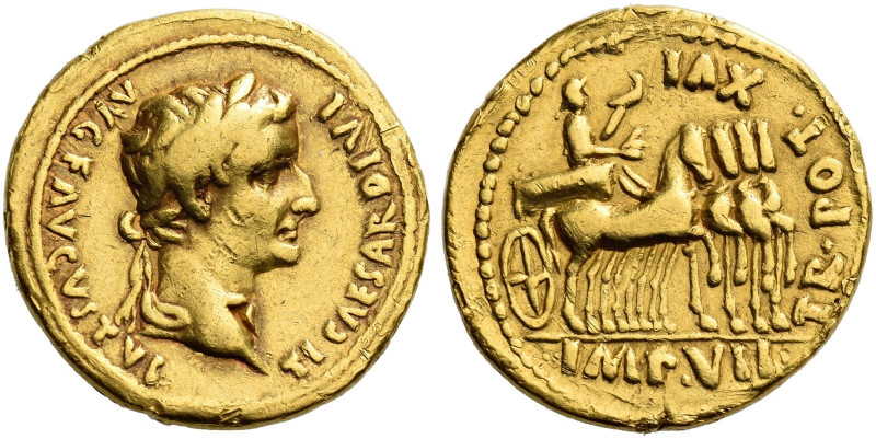 Roman Empire. Tiberius augustus, 14 – 37. 
Aureus, Lugdunum circa 14-15, AV 7.5...