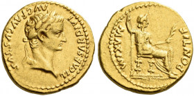 Roman Empire. Tiberius augustus, 14 – 37. 
Aureus, Lugdunum 14-37, AV 7.85 g. TI CAESAR DIVI – AVG F AVGVSTVS Laureate head r. Rev. PONTIF – MAXIM Pa...
