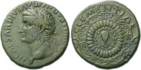 Roman Empire. Tiberius augustus, 14 – 37. 
Dupondius circa 16-22, Æ 13.79 g. TI CAESAR DIVI AVG F AVGVST IMP VIII Laureate head l. Rev. CLEMENTIAE Sm...