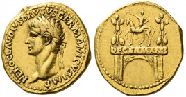 Roman Empire. In name of Nero Claudius Drusus. 
Aureus 41-45, AV 7.81 g. NERO CLAVDIVS DRVSVS GERMANICVS IMP Laureate head l. Rev. Triumphal arch sur...