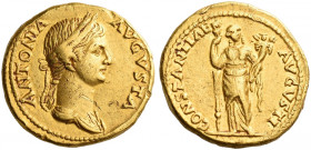 Roman Empire. In the name of Antonia, wife of Nero Claudius Drusus. 
Aureus circa 41-45, AV 7.79 g. ANTONIA AVGVSTA Draped bust r., wearing crown of ...