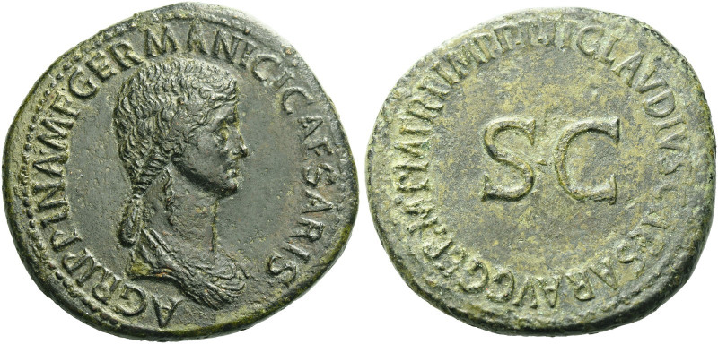 Roman Empire. In the name of Agrippina Senior, mother of Gaius. 
Sestertius cir...