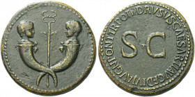 Roman Empire. In the name of Nero and Drusus caesares, sons of Germanicus. 
Sestertius circa 22-23, Æ 27.63 g. Confronted heads of two little boys on...