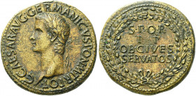 Roman Empire. Gaius augustus, 37-41. 
Sestertius 37-38, Æ 28.44 g. C·CAESAR·AVG·GERMANICVS·PON·M·TR·POT Laureate head l. Rev. S·P·Q·R / P·P / OB·CIVE...