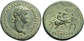 Roman Empire. Nero augustus, 54 – 68. 
Sestertius circa 63, Æ 29.51 g. NERO CLAVDIVS CAESAR AVG GERM P M TR P IMP P P Laureate head r., with aegis (?...