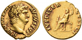 Roman Empire. Nero augustus, 54 – 68. 
Aureus circa 64-65, AV 7.30 g. NERO CAESAR – AVGVSTVS Laureate head r. Rev. IVPPITER – CVSTOS Jupiter seated l...