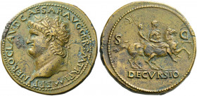 Roman Empire. Nero augustus, 54 – 68. 
Sestertius, Lugdunum circa 65, Æ 28.48 g. NERO CLAVD CAESAR AVG GER P M TR IMP P P Laureate head l., with glob...