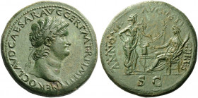 Roman Empire. Nero augustus, 54 – 68. 
Sestertius, Lugdunum circa 65, Æ 30.01 g. NERO CLAVD CAESAR AVG GER P M TR P IMP P P Laureate head r., with gl...