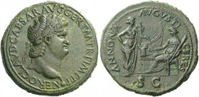 Roman Empire. Nero augustus, 54 – 68. 
Sestertius, Lugdunum circa 65, Æ 28.88 g. NERO CLAVD CAESAR AVG GER P M TR P IMP PPP Laureate head r., with gl...