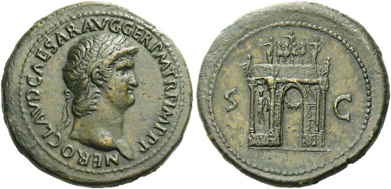 Roman Empire. Nero augustus, 54 – 68. 
Sestertius circa 65, Æ 25.85 g. NERO CLA...