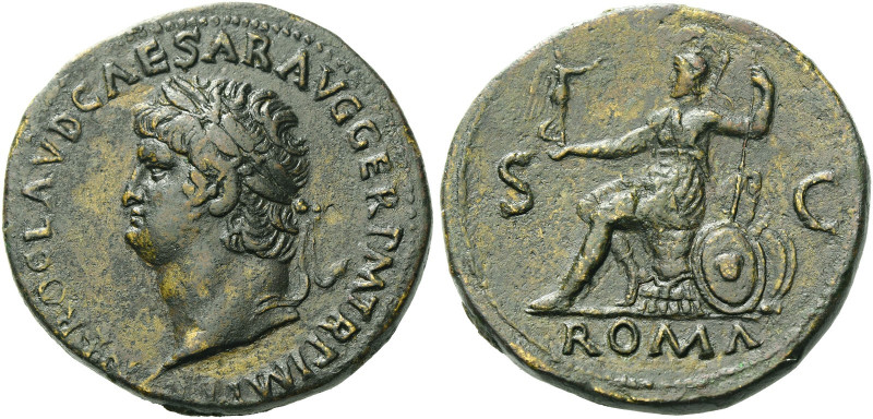 Roman Empire. Nero augustus, 54 – 68. 
Sestertius circa 65, Æ 27.87 g. NERO CLA...