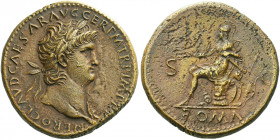 Roman Empire. Nero augustus, 54 – 68. 
Sestertius circa 65, Æ 26.10 g. NERO CLAVD CAESAR AVG GER P M TR P IMP P P Laureate head r., with aegis. Rev. ...