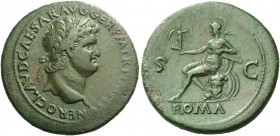 Roman Empire. Nero augustus, 54 – 68. 
Sestertius, Lugdunum circa 65, Æ 25.53 g. NERO CLAVD CAESAR AVG GER P M TR P [IMP P P] Laureate head r.; globe...