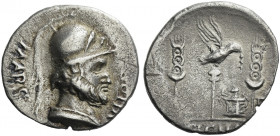 Roman Empire. The Civil Wars, 68 – 6950 . 
Denarius, Gaul 68/69, AR 3.01 g. MARS – VLTOR Helmeted and draped bust of Mars r. Rev. Aquila between two ...